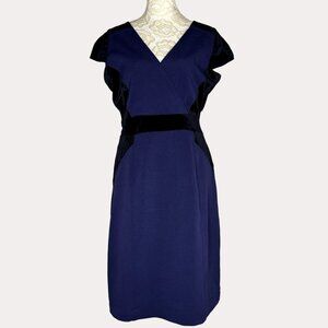 Folic Velvet Trim Color Block Sheath Dress Navy Blue Black M? am